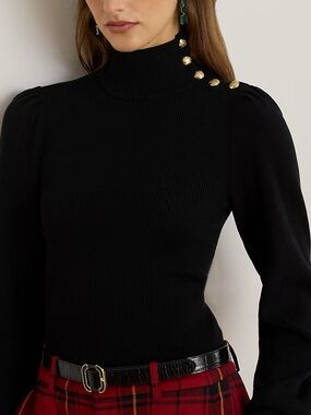 Ralph Lauren Button-Trim Mockneck Jumper
